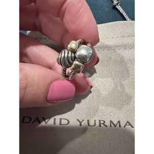 DAVID YURMAN STERLING SILVER 18K GOLD DOT CABLE SPLIT SHANK RING SZ 6.25